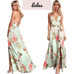Lulus Still the One Sage Green Floral Satin Dress
